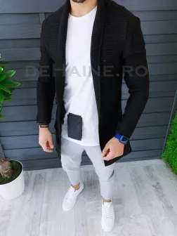 Cardigan barbati negru slim fit ZR T3598 M3-4.1